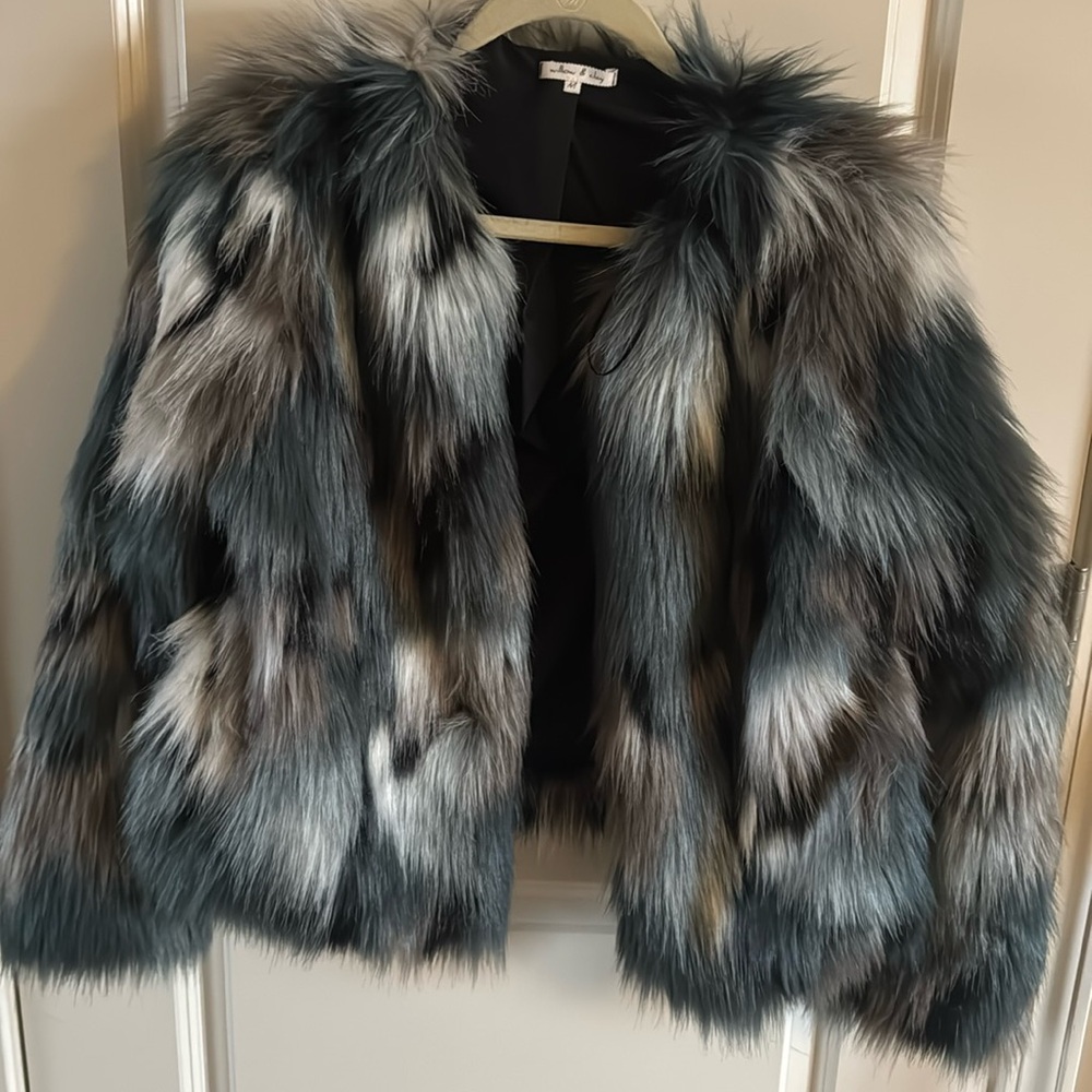 Women’s blue grey faux fur jacket